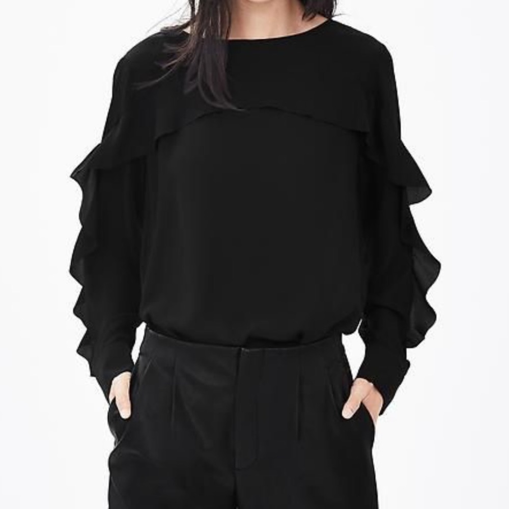 Banana republic womens' black ruffle sleeves top -chic/ career